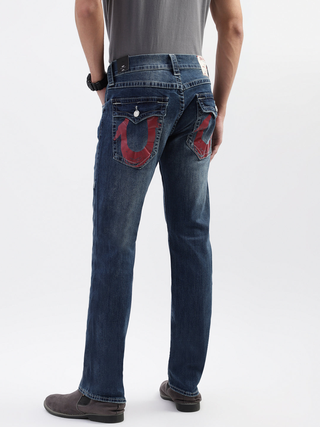 True Religion Men Blue Printed Straight Fit Jeans