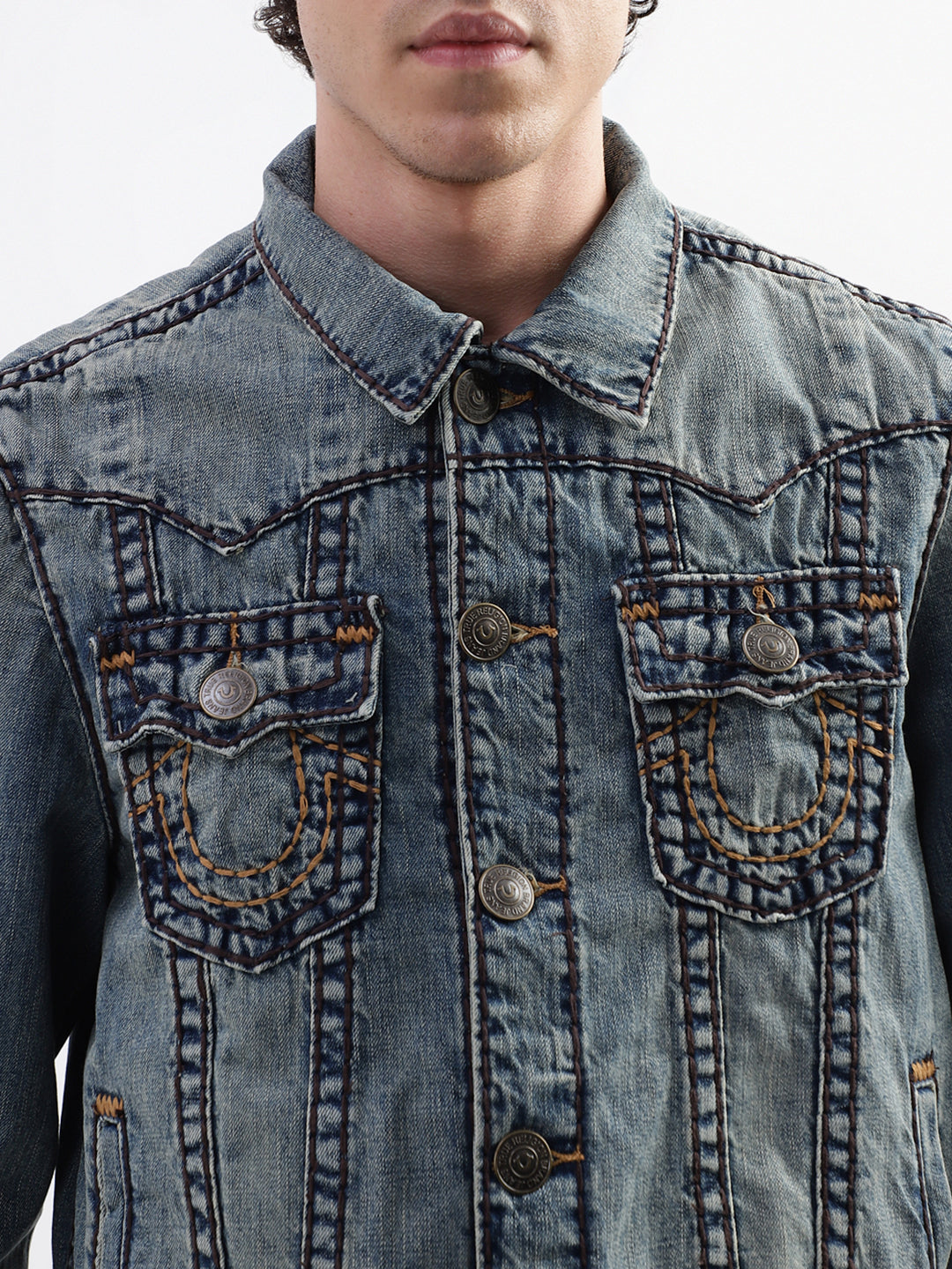 True Religion Men Blue Washed Collar Jacket