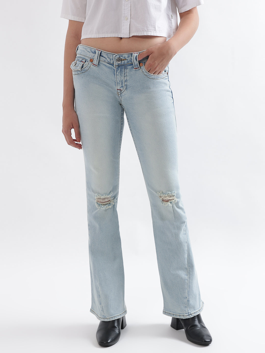 True Religion Women Blue Washed Flared Jeans