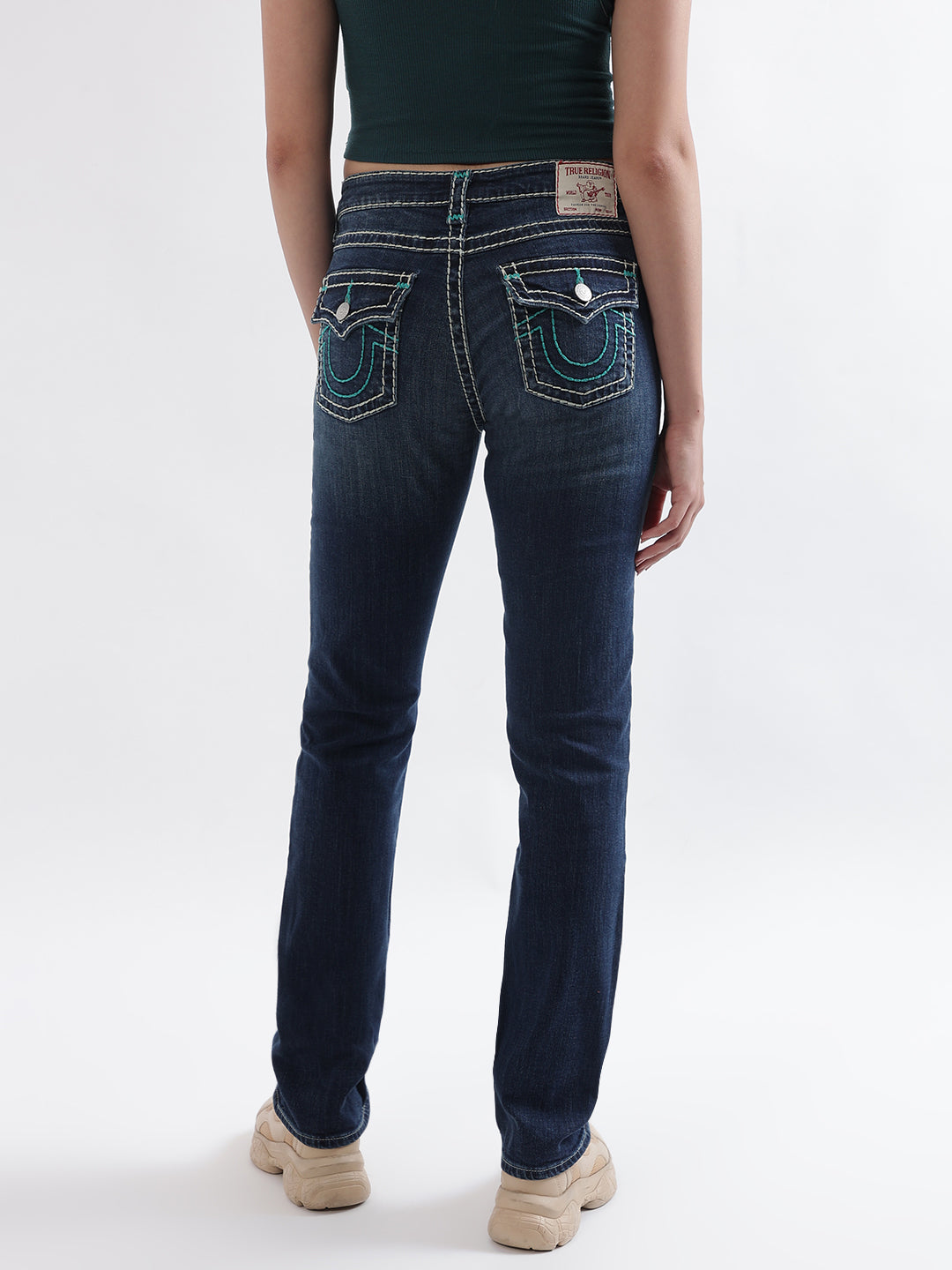 True Religion Women Blue Solid Straight Fit Jeans