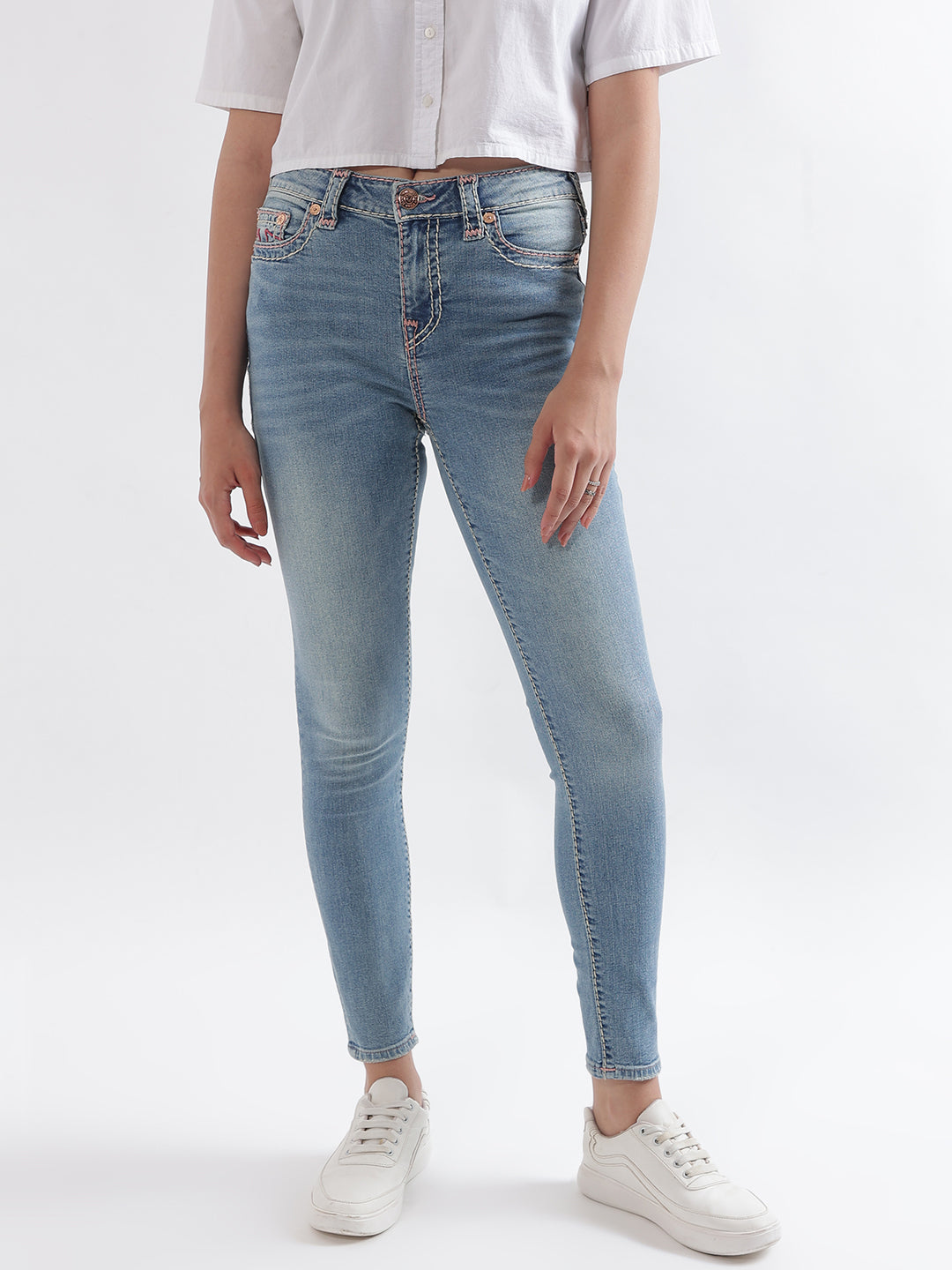 True Religion Women Blue Washed Skinny Jeans