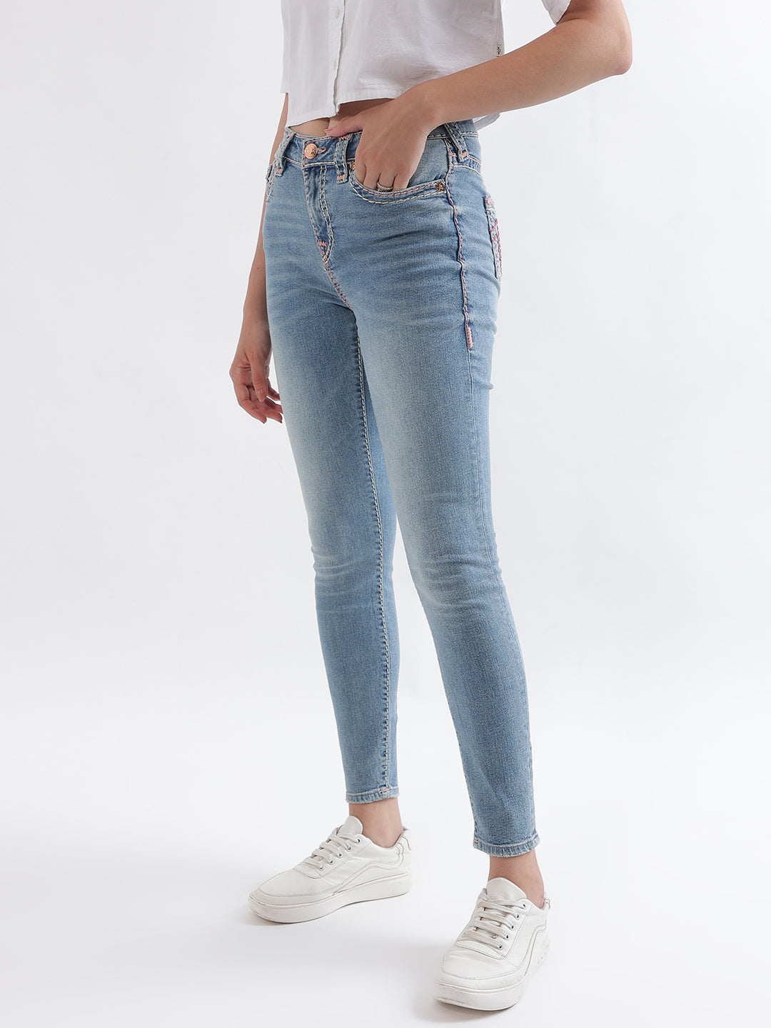 True Religion Women Blue Washed Skinny Jeans