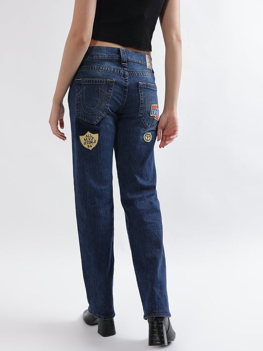 True Religion Women Blue Printed Straight Fit Jeans