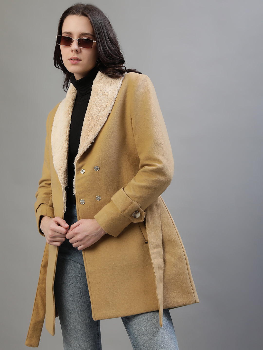 Iconic Women Beige Solid Collar Jacket