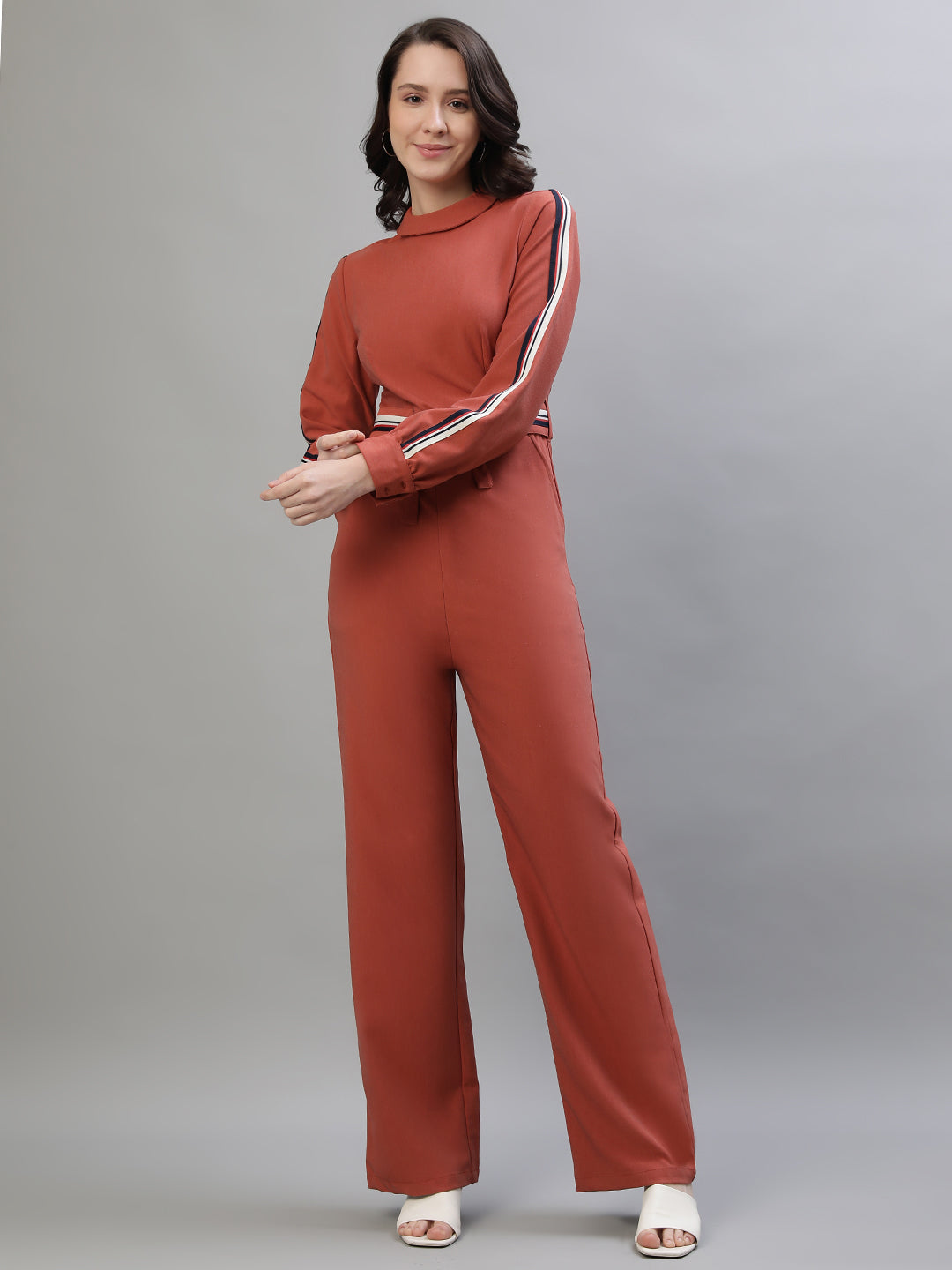 Iconic Women Red Solid Round Neck Jumpsuit