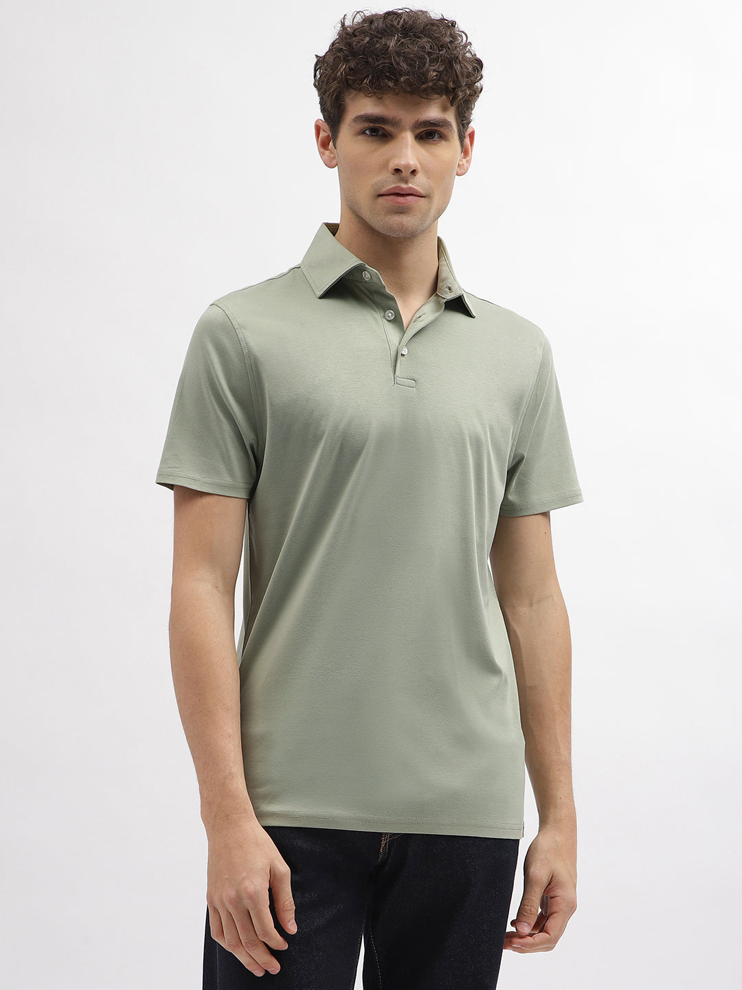 Bruun & Stengade Men Green Solid Polo Collar Short Sleeves T-Shirt