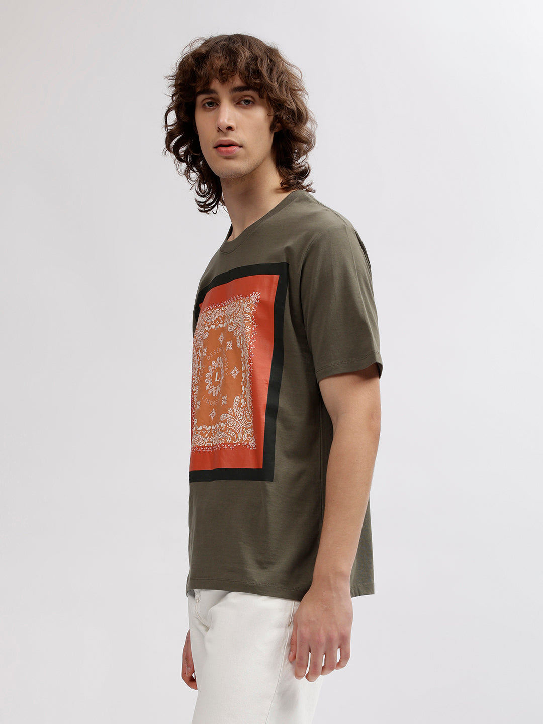 Lindbergh Men Green Printed Round Neck Short Sleeves T-shirt