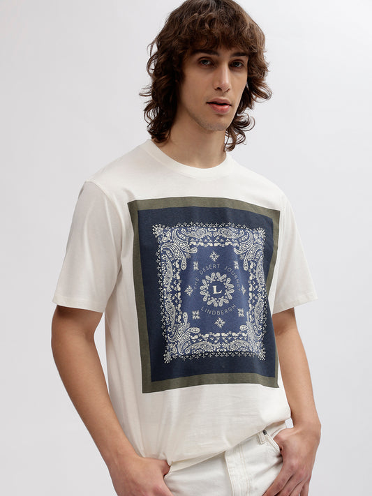 Lindbergh Men White Printed Round Neck Short Sleeves T-shirt