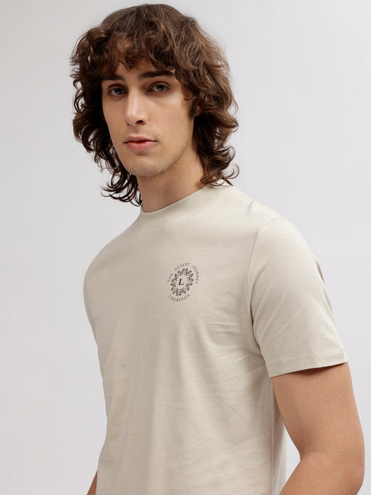 Lindbergh Men Beige Printed Round Neck Short Sleeves T-shirt