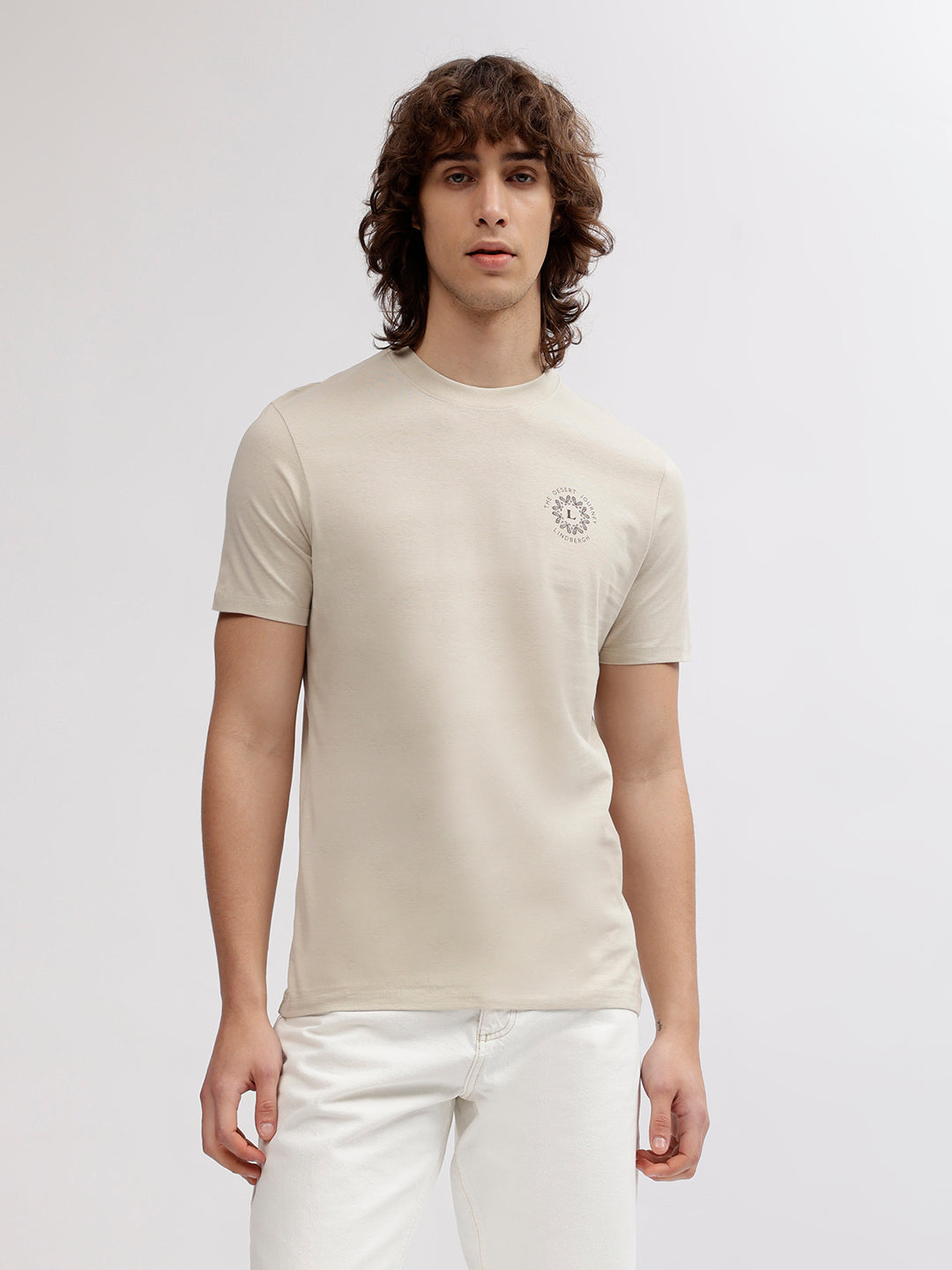 Lindbergh Men Beige Printed Round Neck Short Sleeves T-shirt