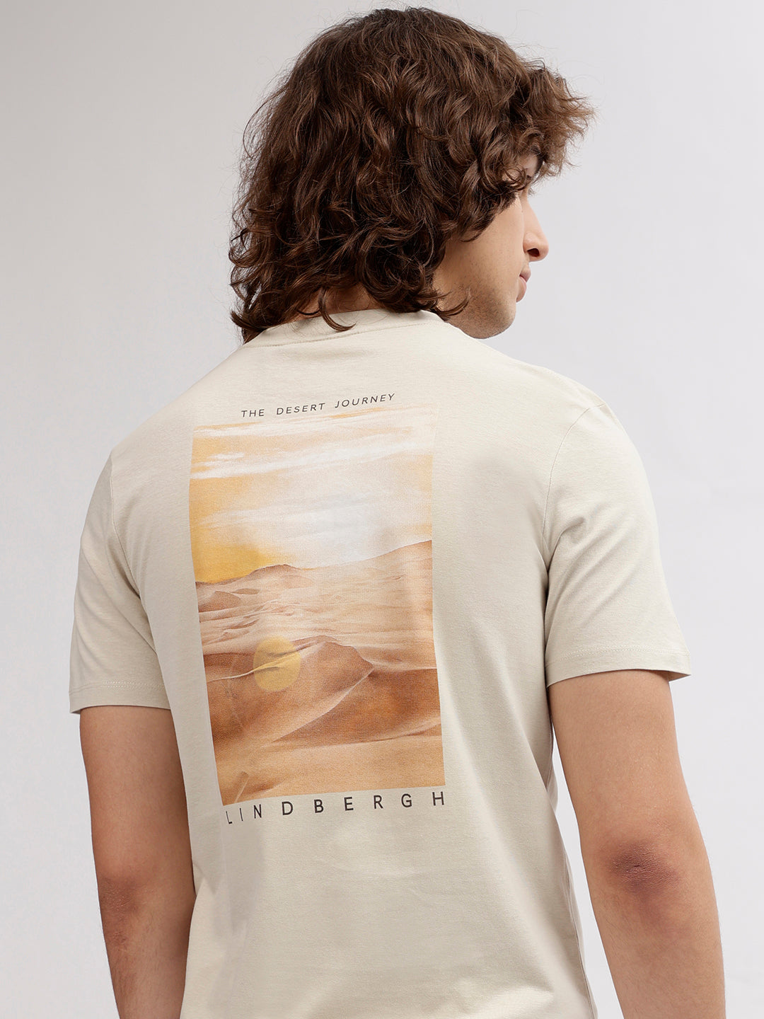 Lindbergh Men Beige Printed Round Neck Short Sleeves T-shirt