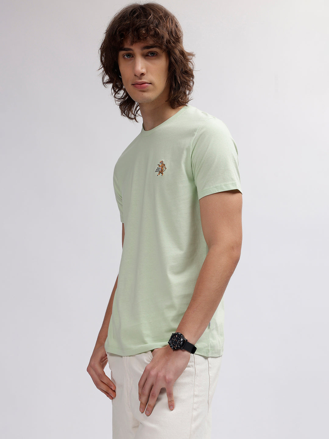 Lindbergh Men Green Solid Round Neck Short Sleeves T-shirt