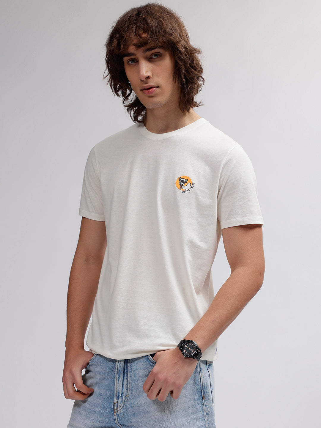 Lindbergh Men White Solid Round Neck Short Sleeves T-shirt