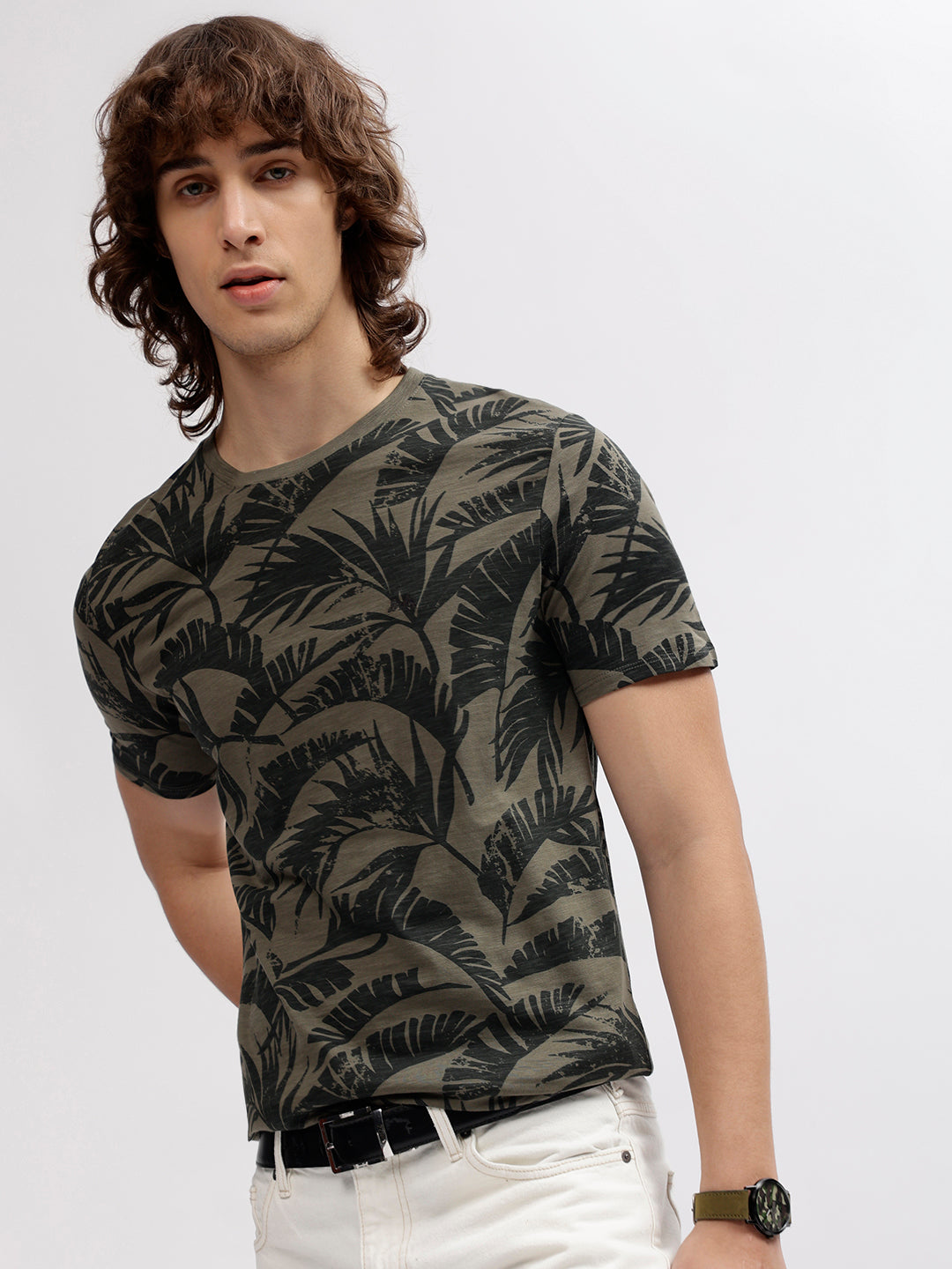 Lindbergh Men Green Printed Round Neck Short Sleeves T-shirt