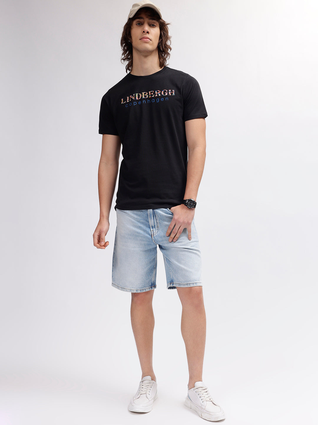 Lindbergh Men Black Solid Round Neck Short Sleeves T-shirt