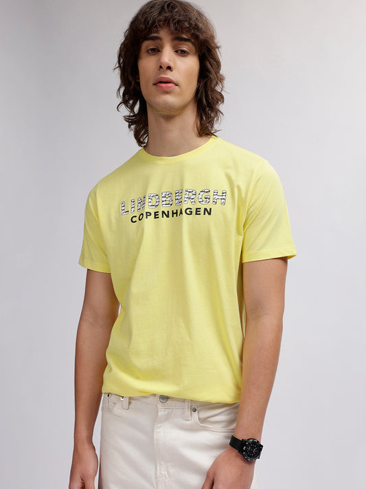 Lindbergh Men Yellow Solid Round Neck Short Sleeves T-shirt