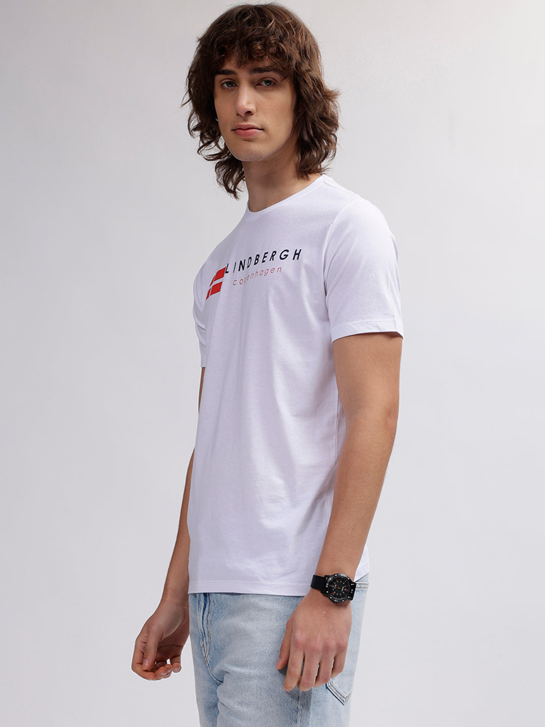 Lindbergh Men White Solid Round Neck Short Sleeves T-shirt