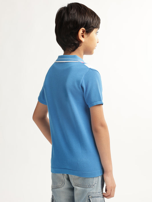 Blue Giraffe Boys Blue Colour blocked Polo Collar Short Sleeves T-shirt