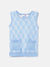 Elle Girls Blue Checked Round Neck Sleeveless T-shirt