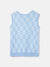 Elle Girls Blue Checked Round Neck Sleeveless T-shirt