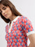 Elle Women Multi Color Printed Polo Collar Short Sleeves T-shirt