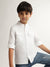 Blue Giraffe Boys White Solid Band Collar Full Sleeves Shirt