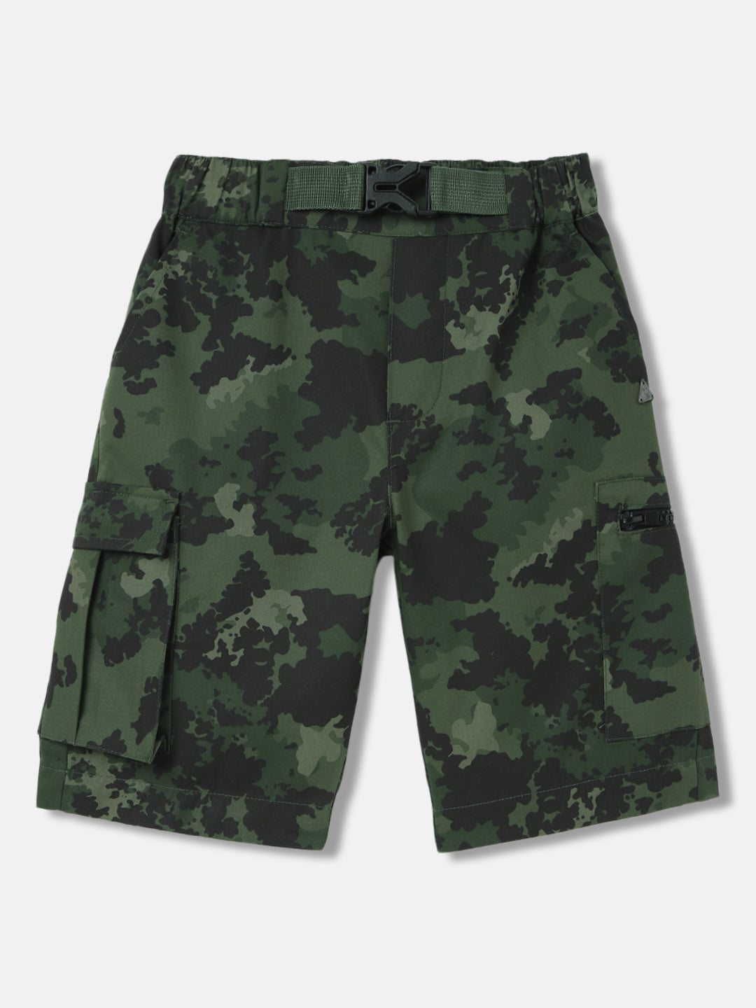 Blue Giraffe Boys Olive Printed Regular Fit Mid-Rise Shorts