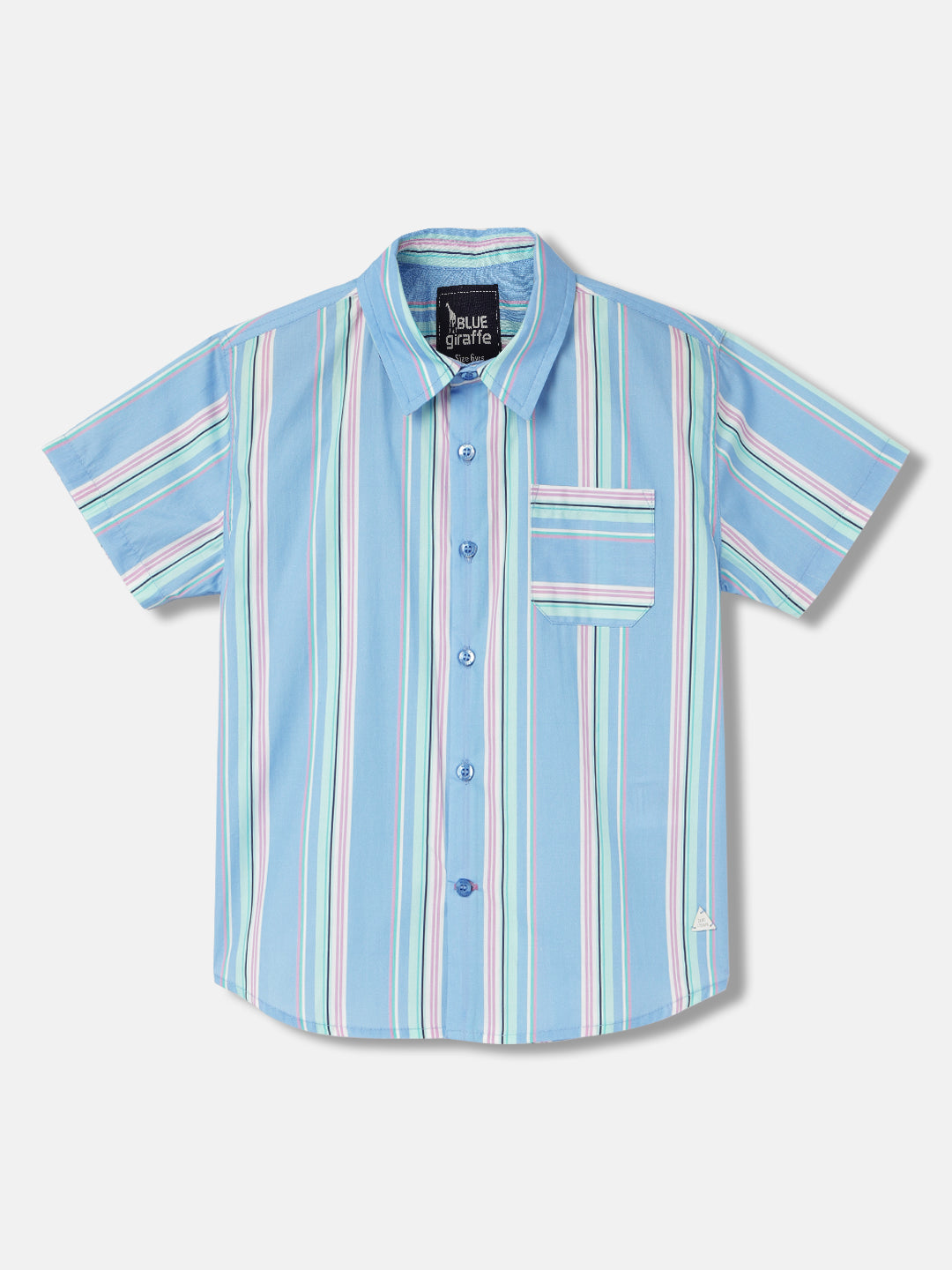 Blue Giraffe Boys Multi Striped Spread Collar Short Sleeves Shirt