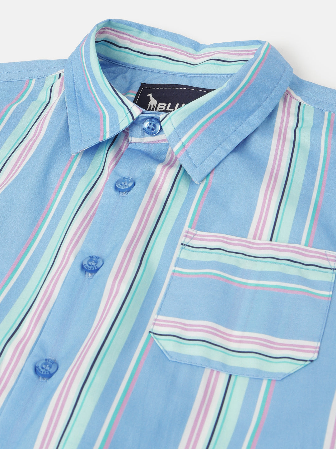 Blue Giraffe Boys Multi Striped Spread Collar Short Sleeves Shirt