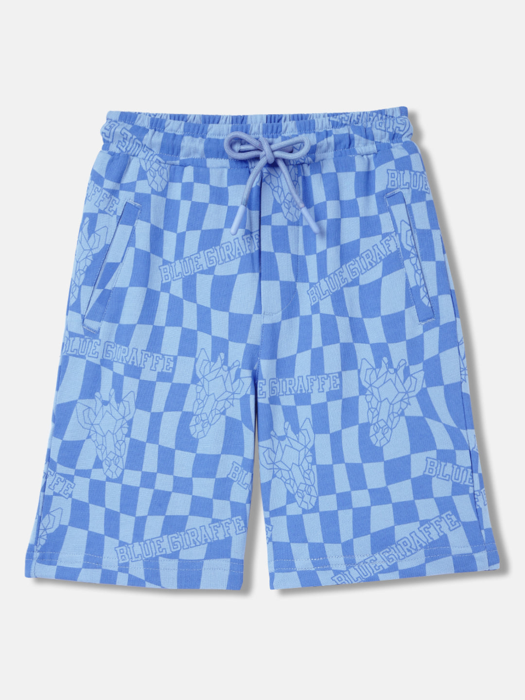 Blue Giraffe Boys Blue Printed Regular Fit Mid-Rise Shorts