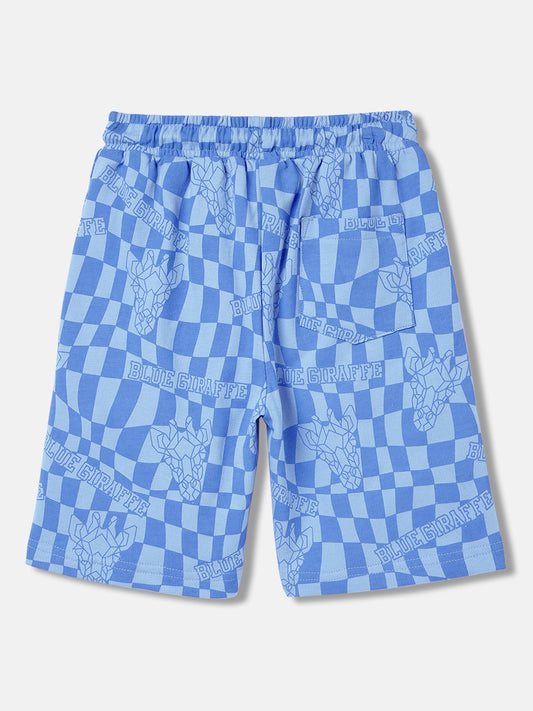 Blue Giraffe Boys Blue Printed Regular Fit Mid-Rise Shorts