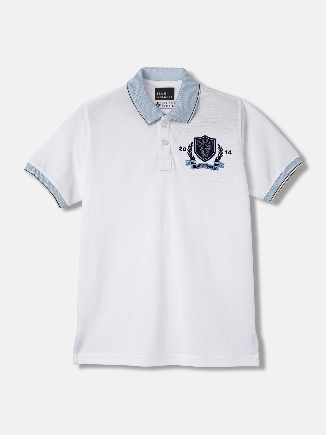 Blue Giraffe Boys White Solid Polo Collar Short Sleeves T-Shirt