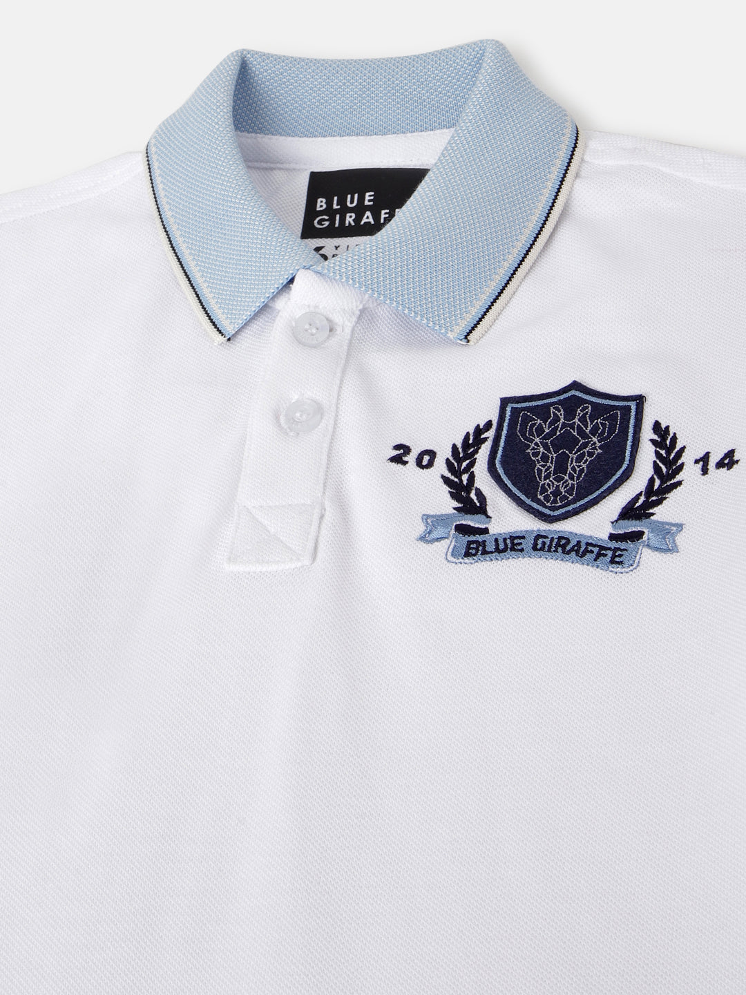 Blue Giraffe Boys White Solid Polo Collar Short Sleeves T-Shirt