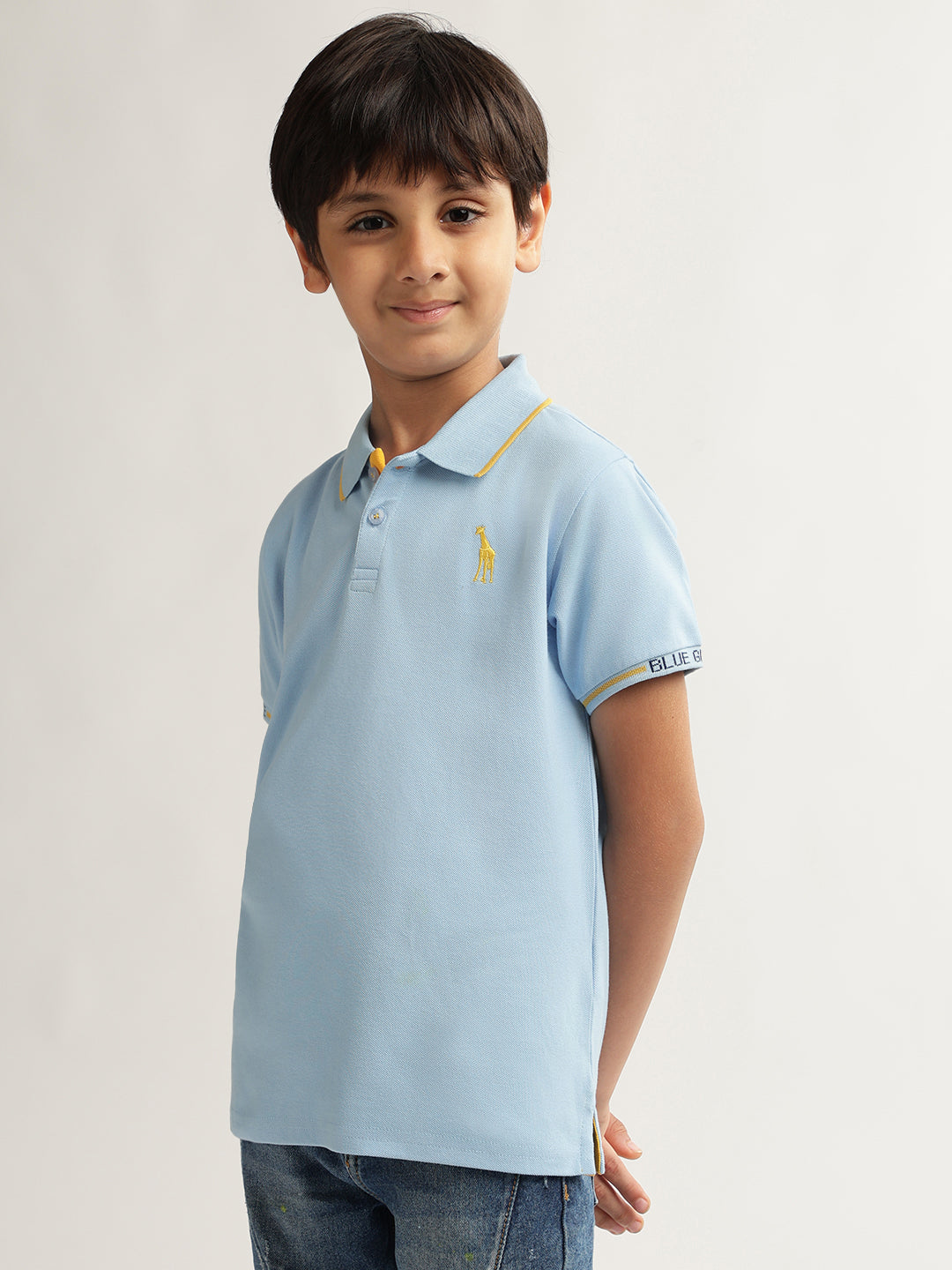 Blue Giraffe Boys Blue Solid Polo Collar Short Sleeves T-shirt