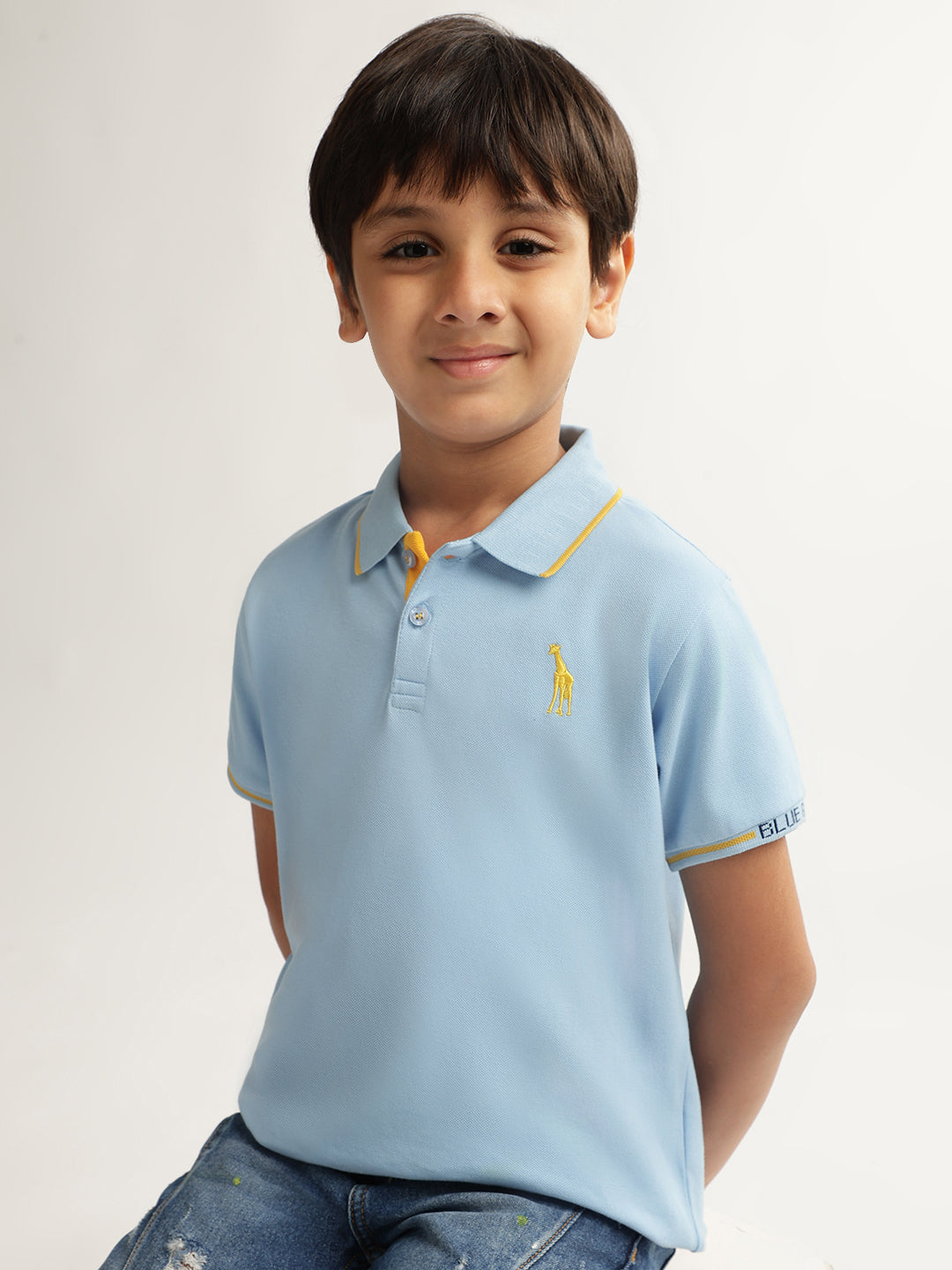 Blue Giraffe Boys Blue Solid Polo Collar Short Sleeves T-shirt