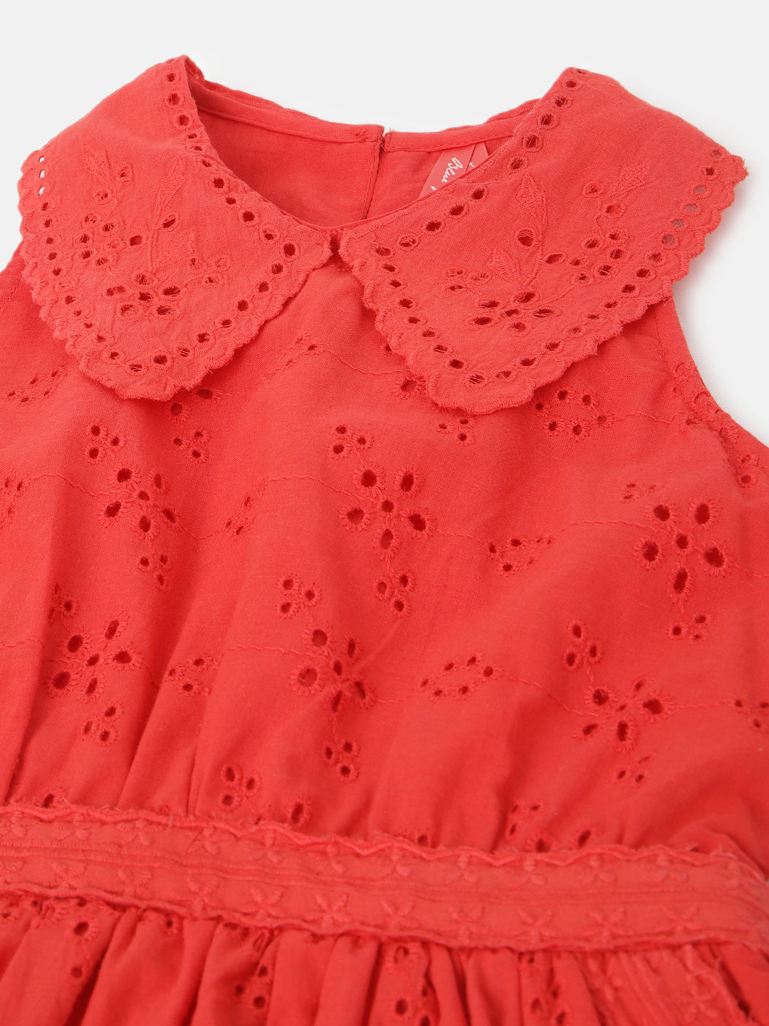 Blue Giraffe Girls Coral Embroidered Round Neck Sleeveless Dress