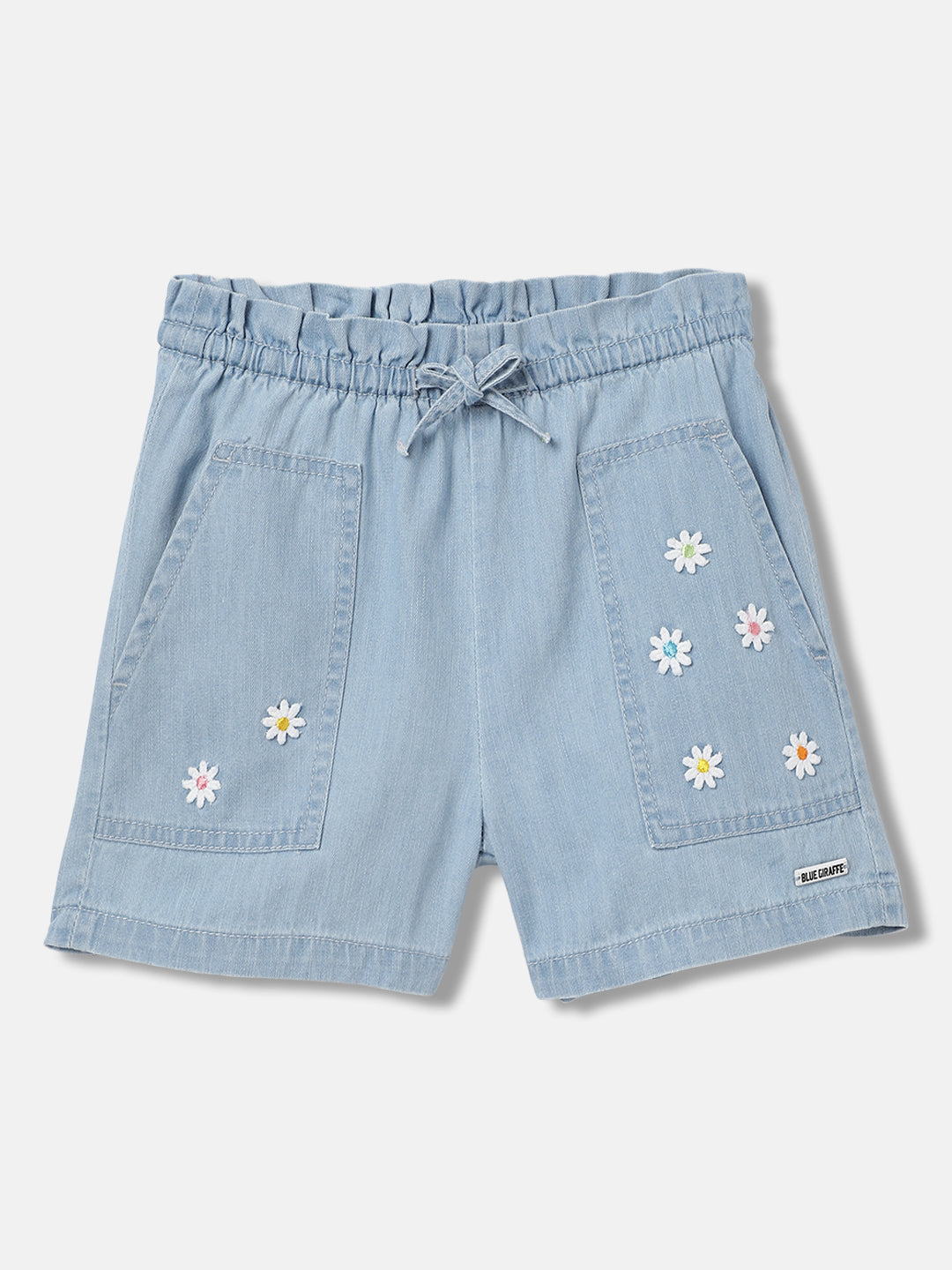 Blue Giraffe Girls Blue Solid Regular Fit Mid-Rise Shorts