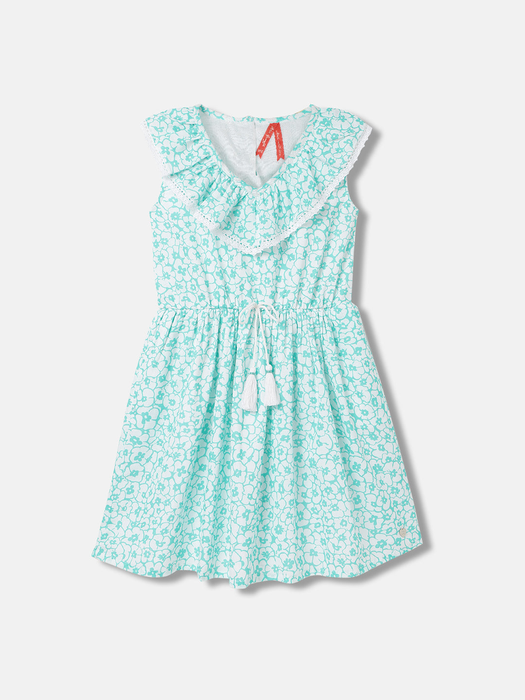 Blue Giraffe Girls White Printed V-Neck Sleeveless Dress