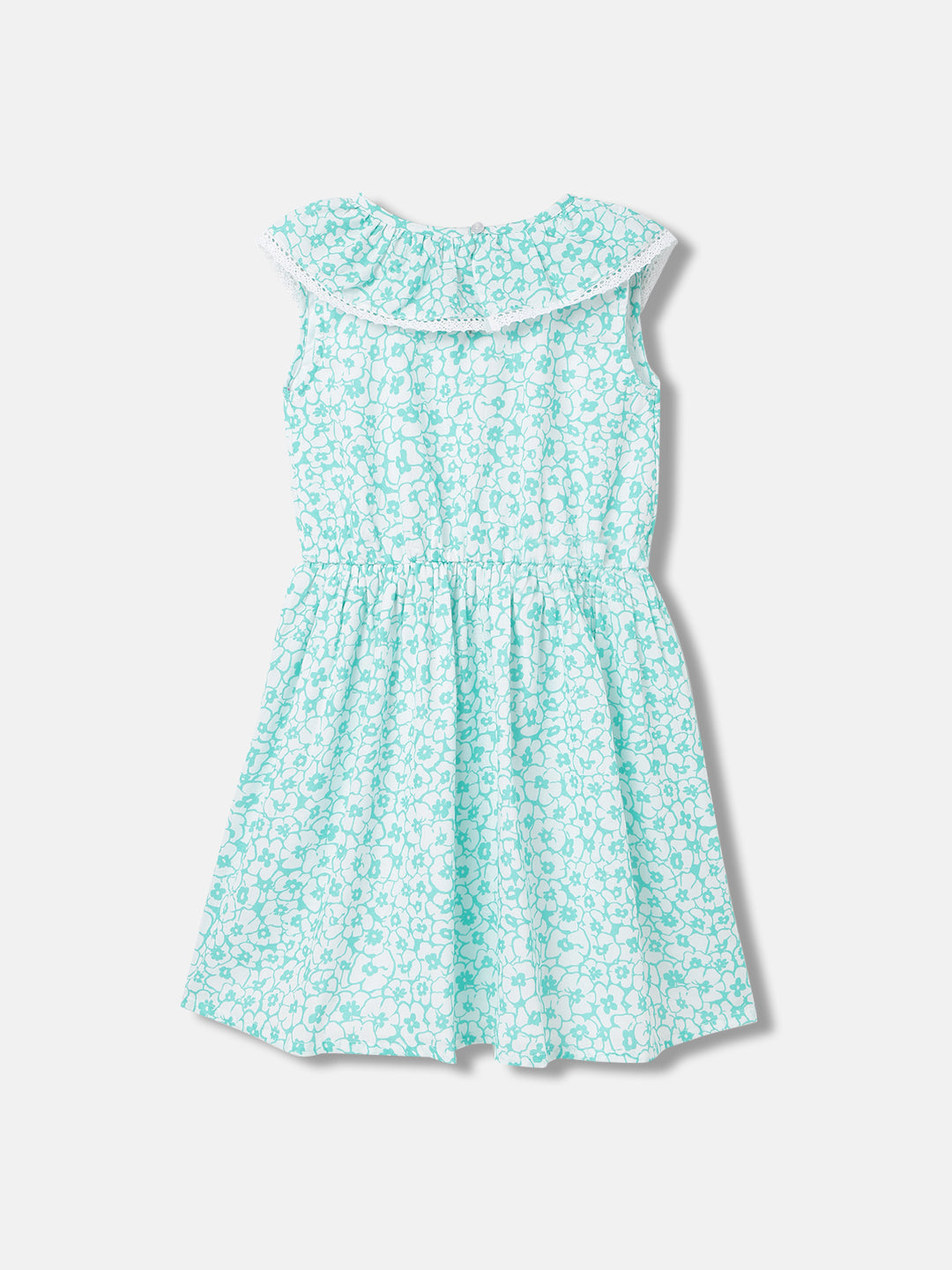 Blue Giraffe Girls White Printed V-Neck Sleeveless Dress