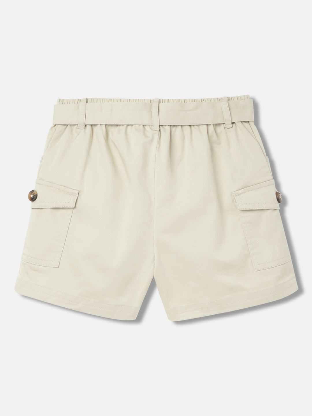 Blue Giraffe Girls Beige Solid Regular Fit Mid-Rise Shorts