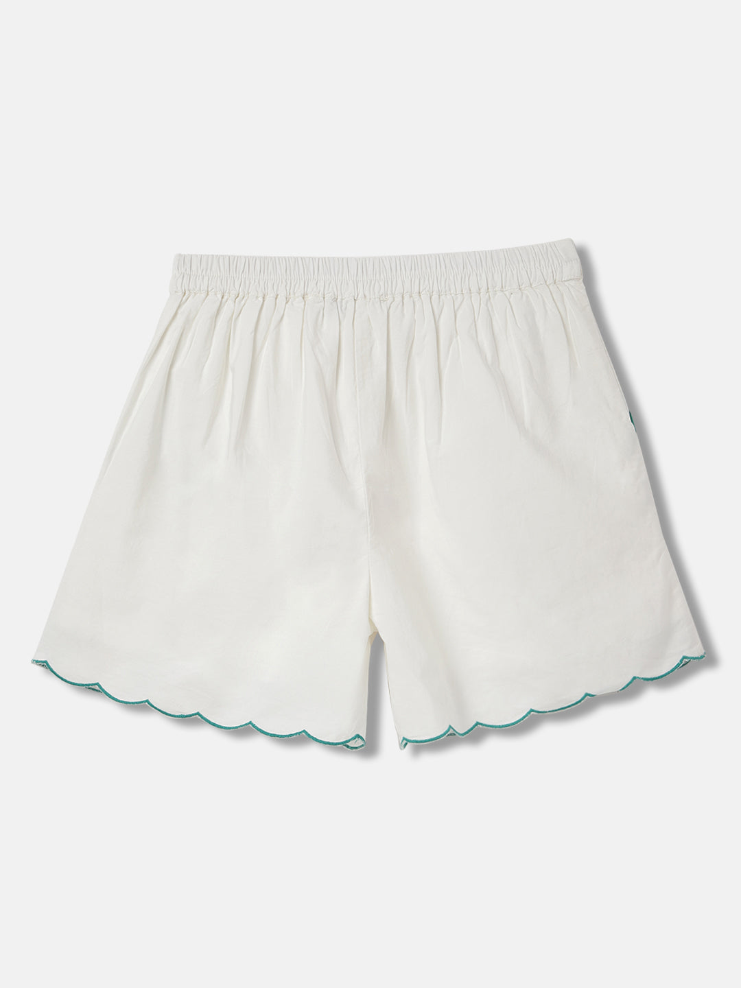 Blue Giraffe Girls White Embroidered Flared Mid-Rise Shorts