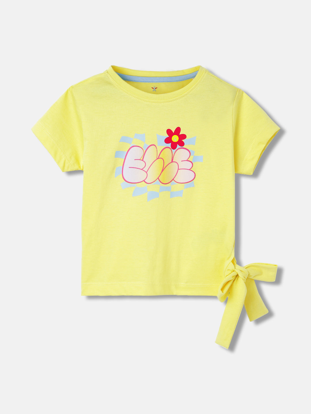 Elle Girls Yellow Printed Round Neck Short Sleeves T-Shirt