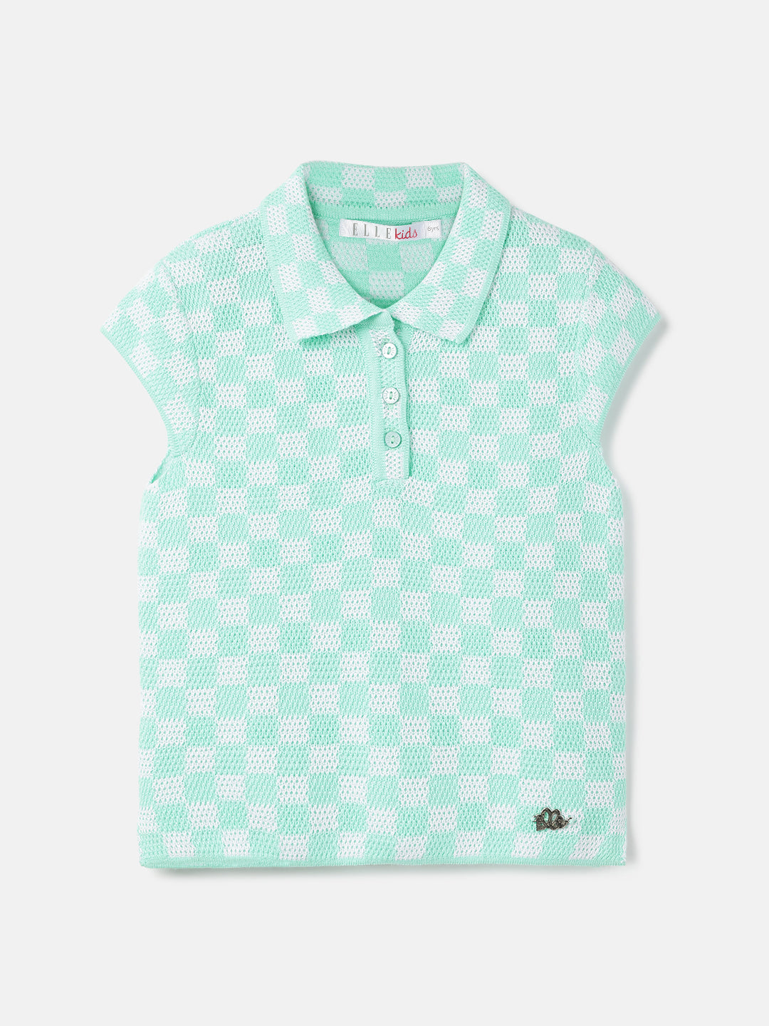 Elle Girls Green Checked Polo Short Sleeves T-shirt