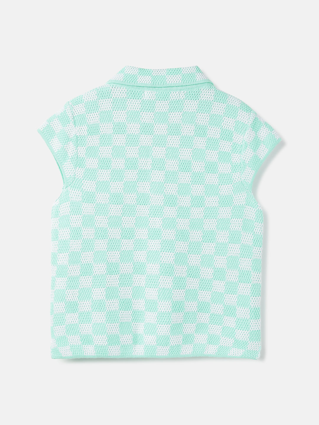 Elle Girls Green Checked Polo Short Sleeves T-shirt