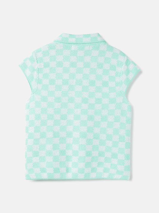 Elle Girls Green Checked Polo Short Sleeves T-shirt