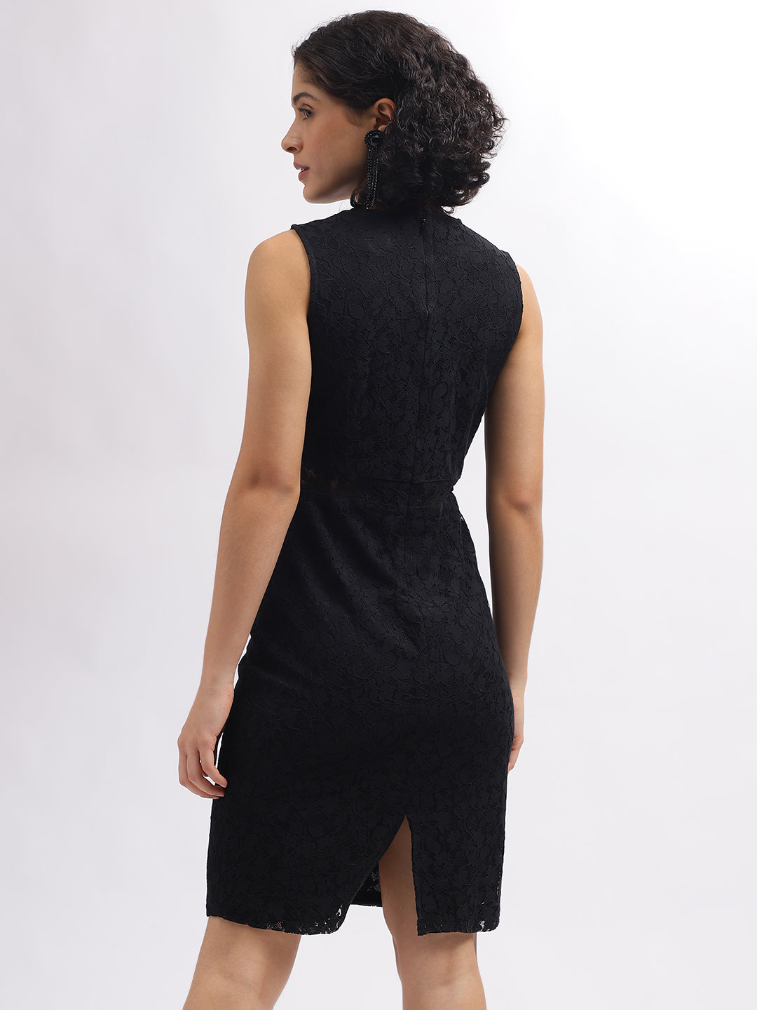 Centre Stage Women Black Solid Round Neck Sleeveless Dress