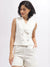 Centre Stage Women Off White Solid V-Neck Sleeveless Top