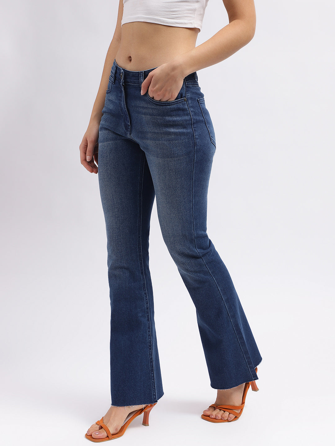 Elle Women Blue Solid Bootcut Mid-Rise Jeans