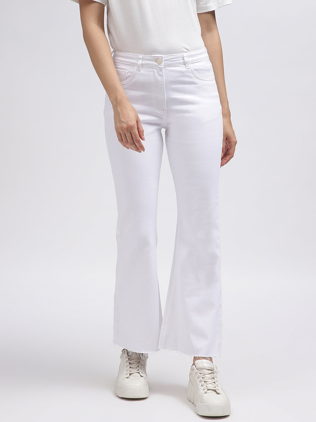 Elle Women Off White Solid Bootcut Jeans