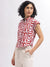 Elle Women Red Printed Spread Collar Short Sleeves Top